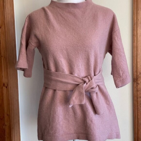TED BAKER of LONDON Cashmere Blend Short Sleeve Tie Waist Pink Sweater L - Picture 1 of 15